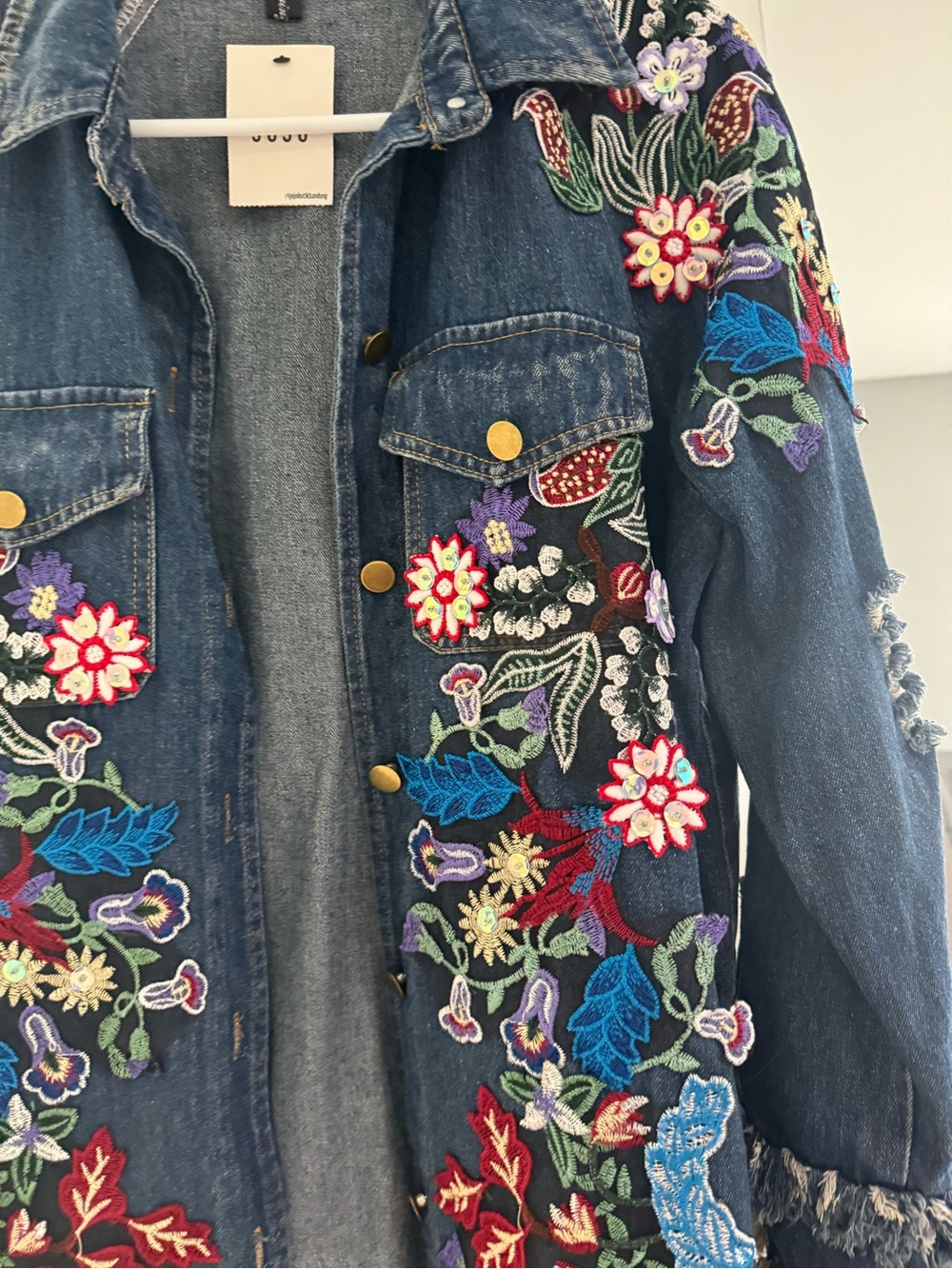Embroidered Floral Denim Jacket - Dark Blue - Picture 2 of 5
